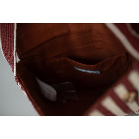 NWT Anthropologie The Fiona Beaded Bag: Maroon Stripe  Anthropologie The Fiona Beaded Bag: Floral Edition Maroon Stripe